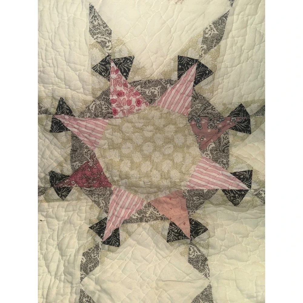 Pink Floral‎ Star Patchwork Quilt and Pillow Sham Set Cottage Core King Bedding